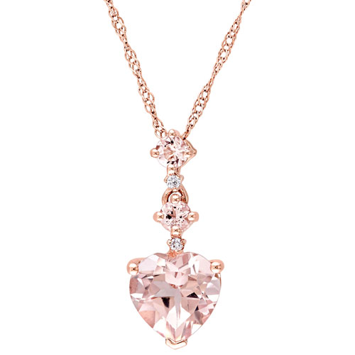 Heart Pendant in 10k Pink Gold with 7 mm Pink Morganite and 0.005ctw Round Diamonds on an 17" Pink Gold Chain