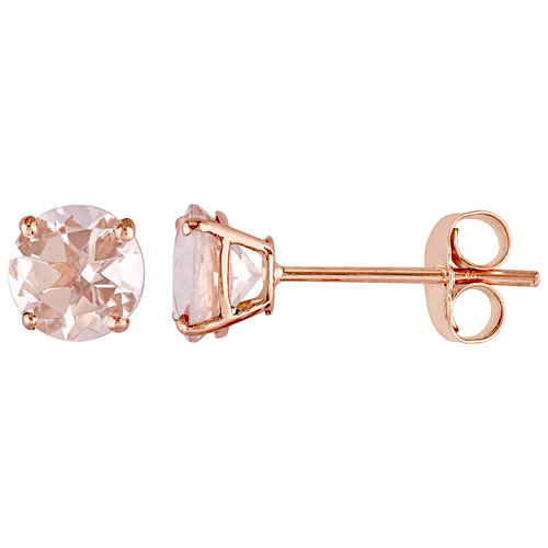 Stud Earrings in 14K Pink Gold with Pink Round Morganite