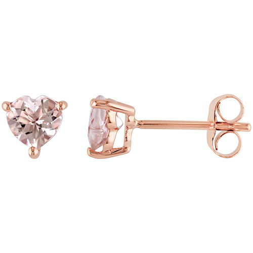Classic Stud Earrings in 10K Pink Gold with Pink Heart Morganite