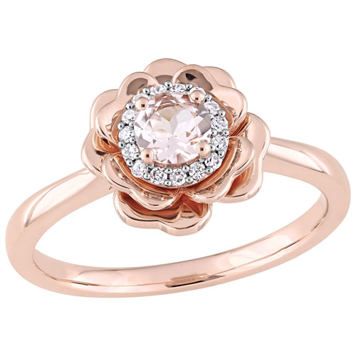 Floral Ring in 10K Pink Gold with .004 and .005ctw Diamonds and Pink Round Morganite - Size 8