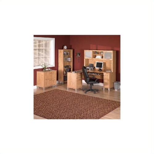 Bush Furniture Somerset 60" L-Shape Computer Desk with Hutch in Maple Cross