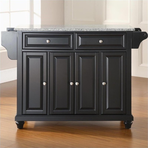 Crosley Cambridge Gray Granite Top Kitchen Island in Black