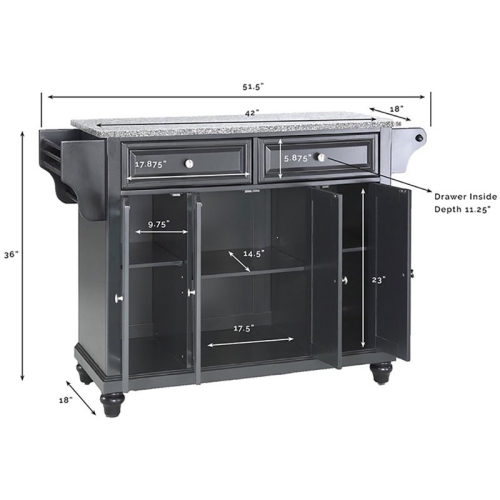 Crosley Cambridge Gray Granite Top Kitchen Island in Black