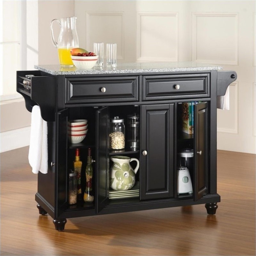 Crosley Cambridge Gray Granite Top Kitchen Island in Black