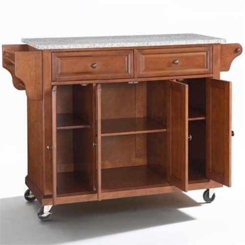 Crosley Gray Granite Top Kitchen Cart in Cherry