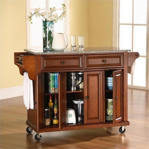Crosley Gray Granite Top Kitchen Cart in Cherry
