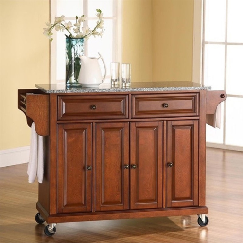 Crosley Gray Granite Top Kitchen Cart in Cherry