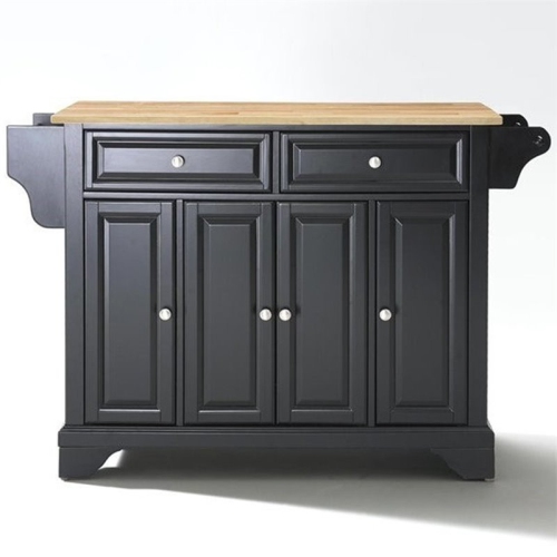 Crosley LaFayette Natural Wood Top Kitchen Island in Black