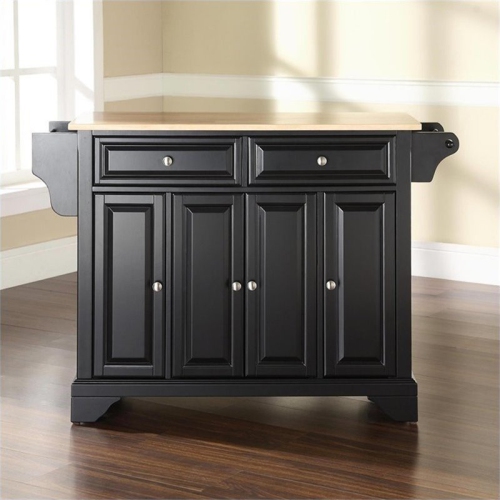 Crosley LaFayette Natural Wood Top Kitchen Island in Black