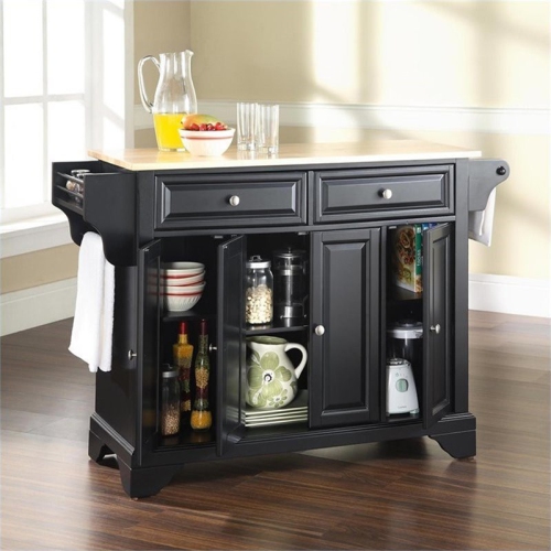 Crosley LaFayette Natural Wood Top Kitchen Island in Black
