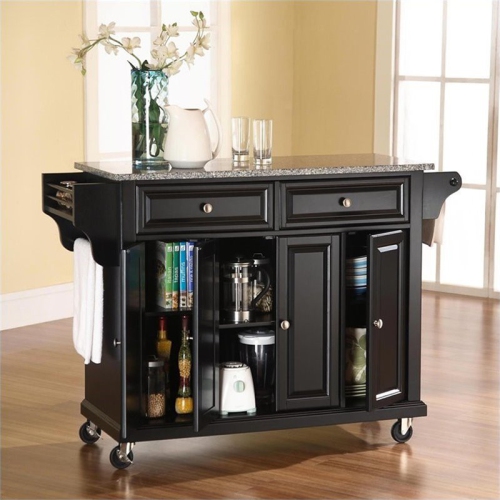 Crosley Gray Granite Top Kitchen Cart in Black