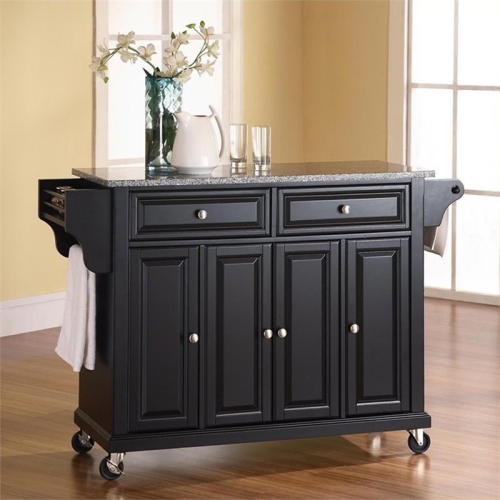 Crosley Gray Granite Top Kitchen Cart in Black