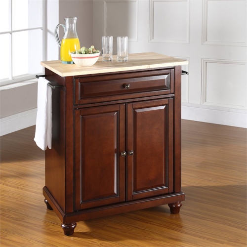 Crosley Cambridge Natural Wood Top Portable Kitchen Island in Mahogany