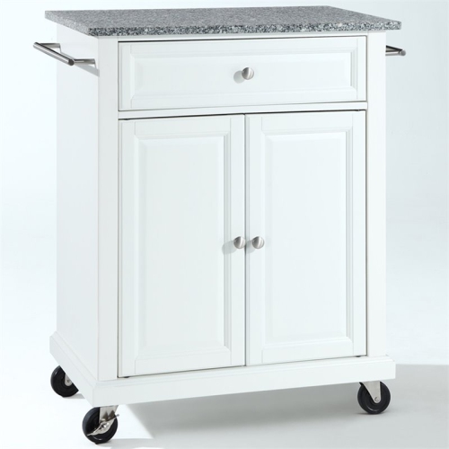 CROSLEY FURNITURE  Gray Granite Top Portable Kitchen Cart In In White