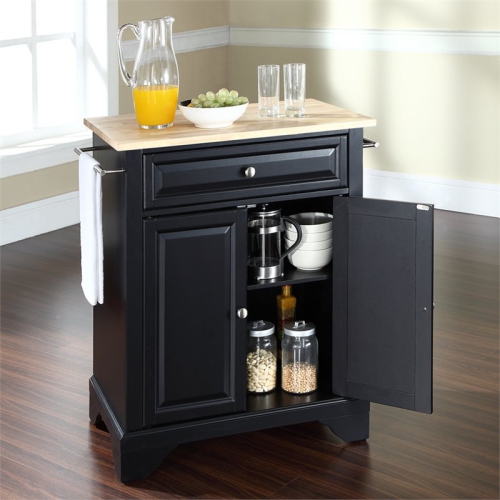 Crosley LaFayette Natural Wood Top Portable Kitchen Island in Black