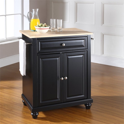 Crosley Cambridge Natural Wood Top Portable Kitchen Island in Black