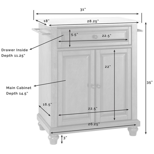 Crosley Cambridge Natural Wood Top Portable Kitchen Island in Black