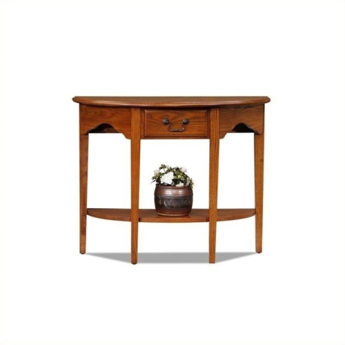 Leick Furniture Wood Demilune Console Table in Medium Oak Finish