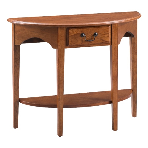 Leick Furniture Wood Demilune Console Table in Medium Oak Finish