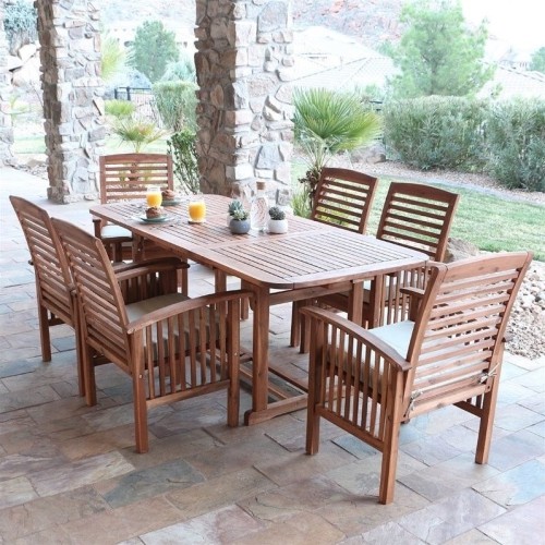 WALKER EDISON  Traditional 7-Piece Casual Dining Patio Set - Brown