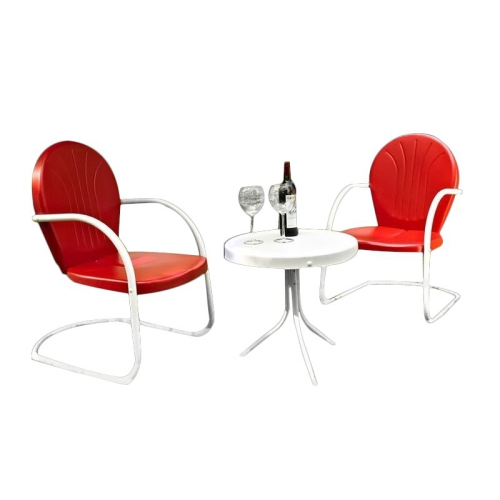 Crosley Griffith 3 Piece Metal Patio Conversation Set in Red