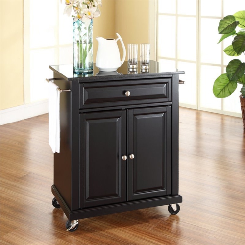 Crosley Black Granite Top Portable Kitchen Cart in Black
