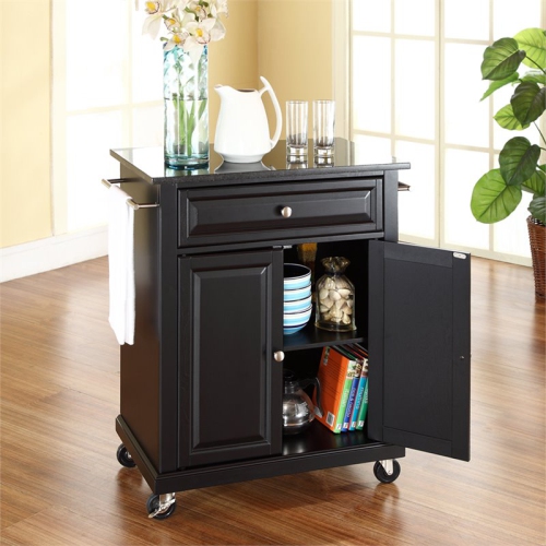 Crosley Black Granite Top Portable Kitchen Cart in Black