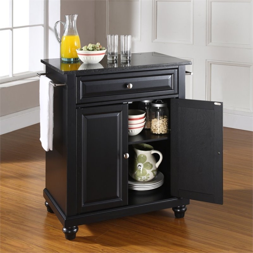 Crosley Cambridge Black Granite Top Portable Kitchen Island in Black