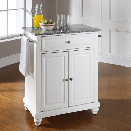 Crosley Cambridge Gray Granite Top Portable Kitchen Island in White