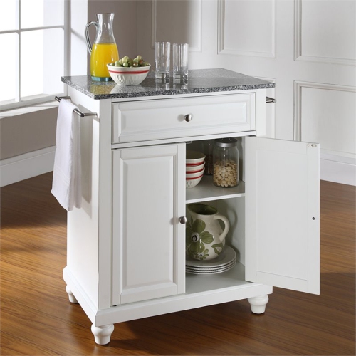 Crosley Cambridge Gray Granite Top Portable Kitchen Island in White