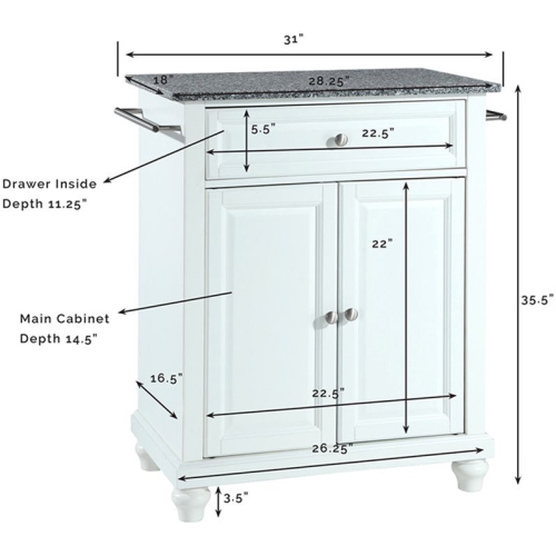 Crosley Cambridge Gray Granite Top Portable Kitchen Island in White