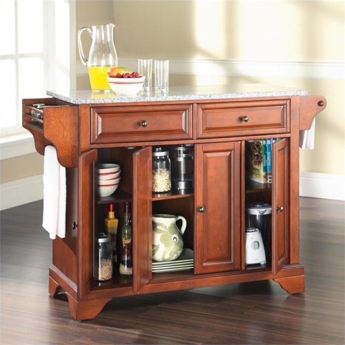 Crosley LaFayette Gray Granite Top Kitchen Island in Cherry