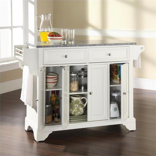 Crosley LaFayette Gray Granite Top Kitchen Island in White