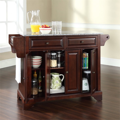 Crosley LaFayette Gray Granite Top Kitchen Island in Mahogany