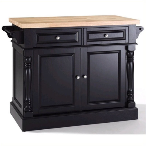 Crosley Oxford Butcher Block Top Kitchen Island in Black