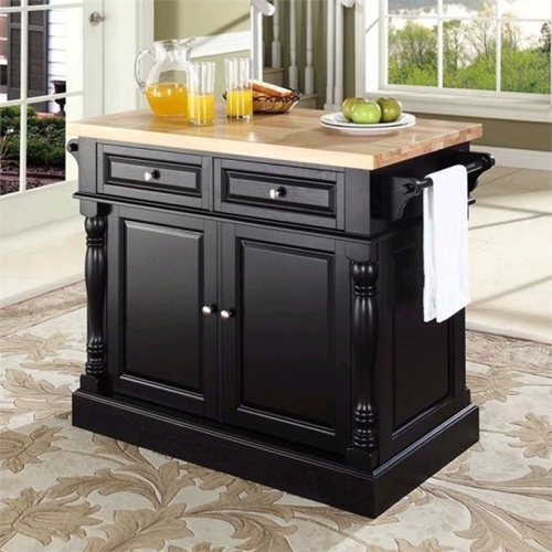 Crosley Oxford Butcher Block Top Kitchen Island in Black