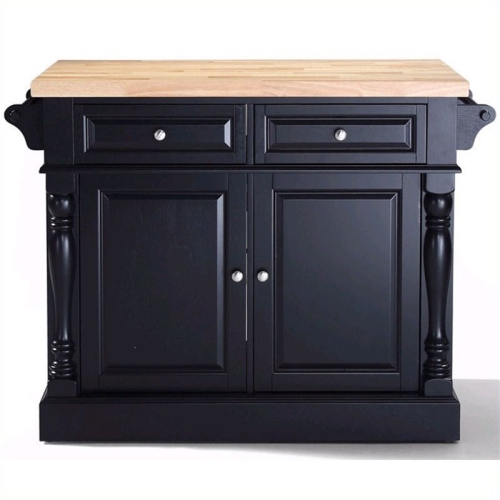 Crosley Oxford Butcher Block Top Kitchen Island in Black