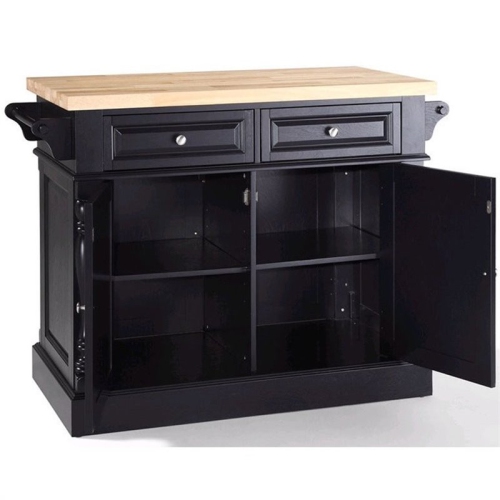 Crosley Oxford Butcher Block Top Kitchen Island in Black