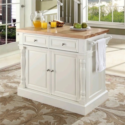Crosley Oxford Butcher Block Top Kitchen Island in White