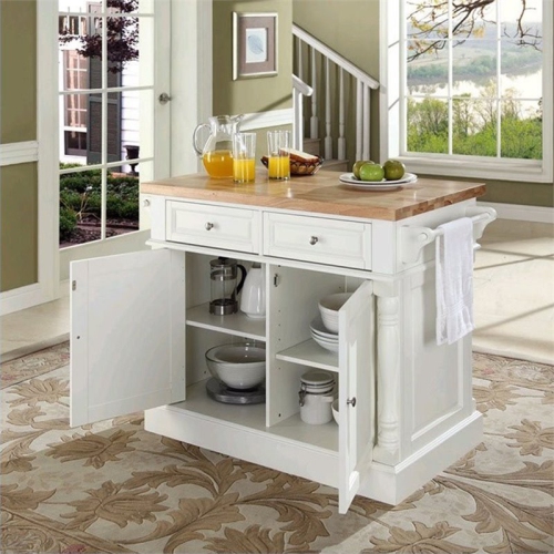 Crosley Oxford Butcher Block Top Kitchen Island in White
