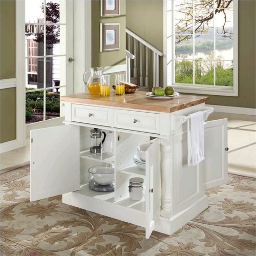 Crosley Oxford Butcher Block Top Kitchen Island in White