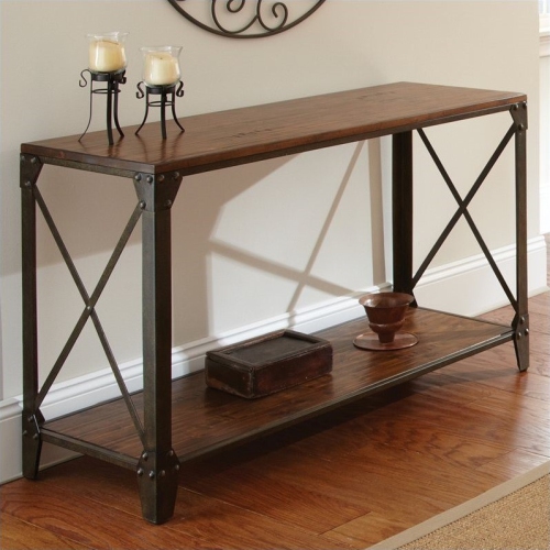 Steve Silver Company Winston Wood Sofa Table in Distressed Tobacco Brown