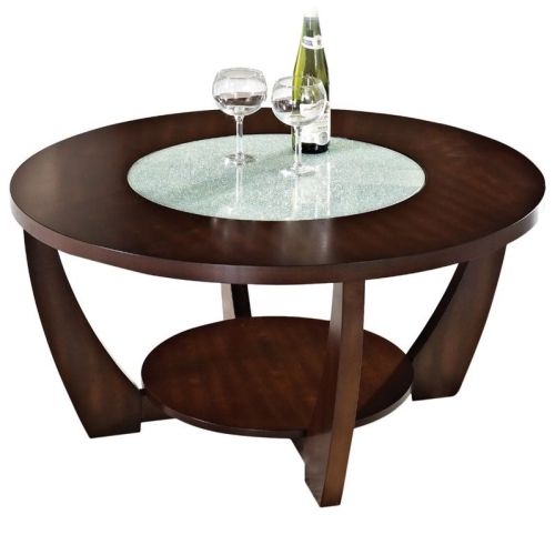 Rafael Wooden Cocktail Table in Cherry Finish with Glass inlay