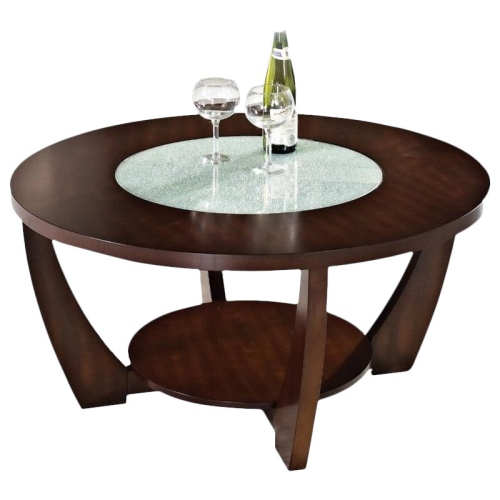 Rafael Wooden Cocktail Table in Cherry Finish with Glass inlay