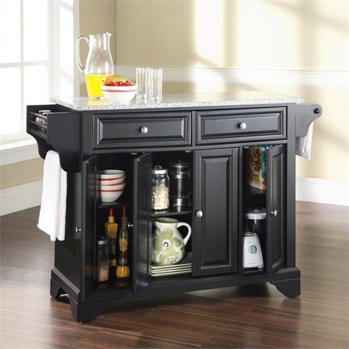 Crosley LaFayette Gray Granite Top Kitchen Island in Black