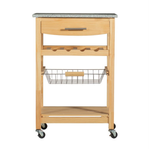 Linon Natalie Wood and Granite Top Kitchen Cart in Natural Brown
