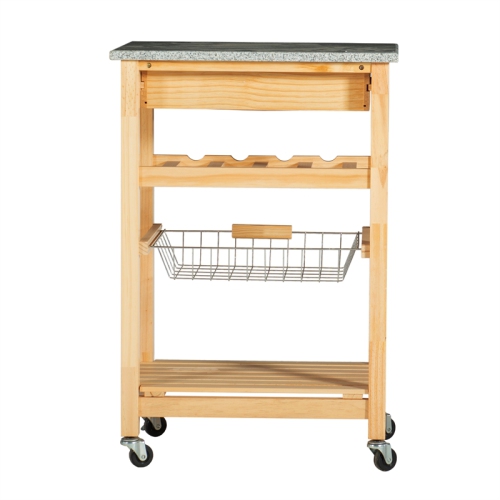 Linon Natalie Wood and Granite Top Kitchen Cart in Natural Brown