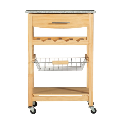 Linon Natalie Wood and Granite Top Kitchen Cart in Natural Brown