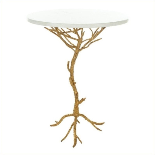 SAFAVIEH  Jason Marble Accent Table In White And Gold