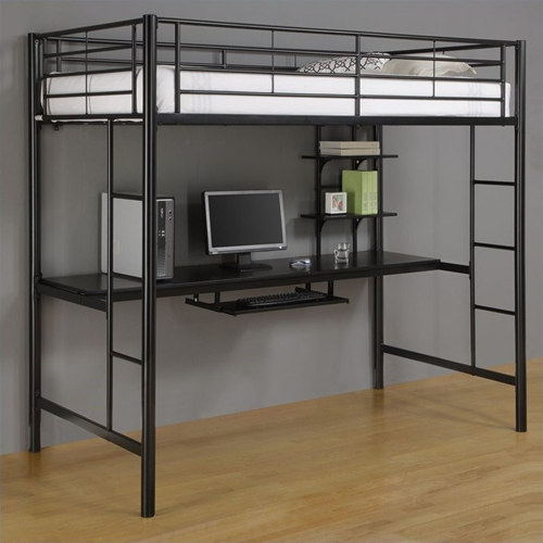 WALKER EDISON  Sunset Metal Twin Workstation Loft Modern Bunk Bed - Twin (Single) - Black